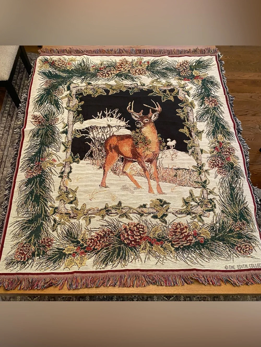 Goodwin Weavers The Edith Collection Christmas Deer Holiday Throw Blanket - Picture 1 of 6